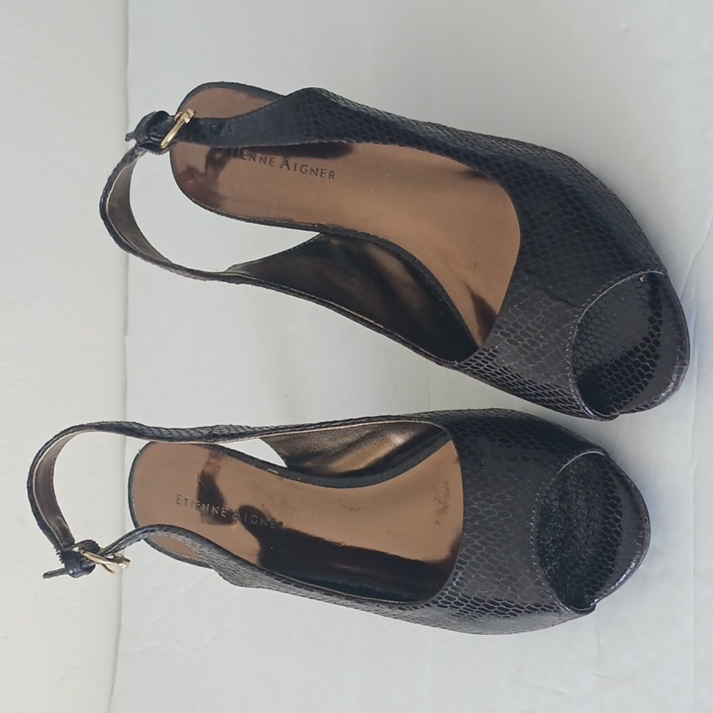 Etienne Aigner Brown Marbella Shoes Heels Slingback Sandals Sz.8.5